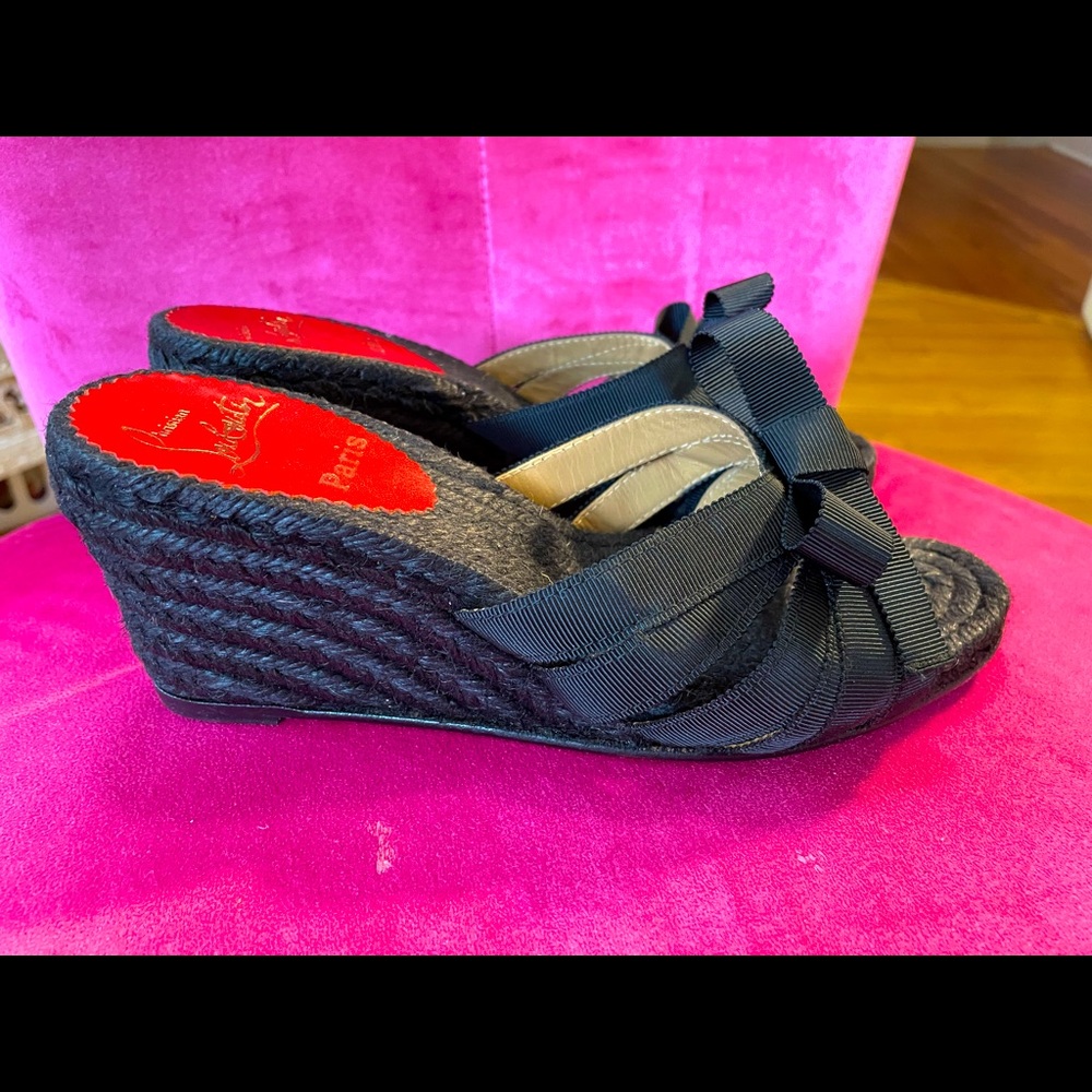 Christian Louboutin black espadrille wedge